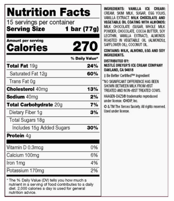 Haagen-Dazs Vanilla Milk Chocolate Almond Ice Cream Bars , 15 ct