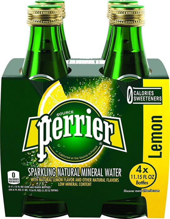 Perrier Sparkling Natural Mineral Water, Lemon, 4-pack, 4 x 11 oz