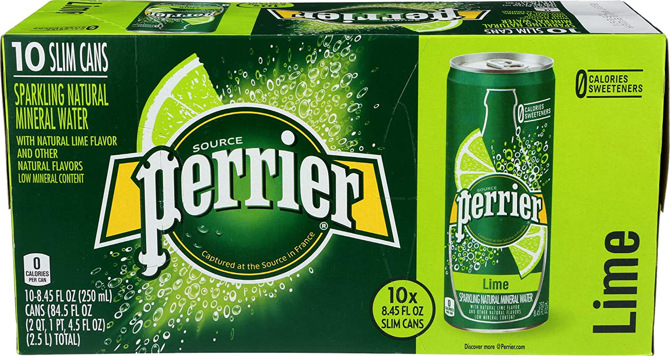 Perrier Sparkling Natural Mineral Water, Lime Flavor, 10-Pack, 10 x 8.45 oz