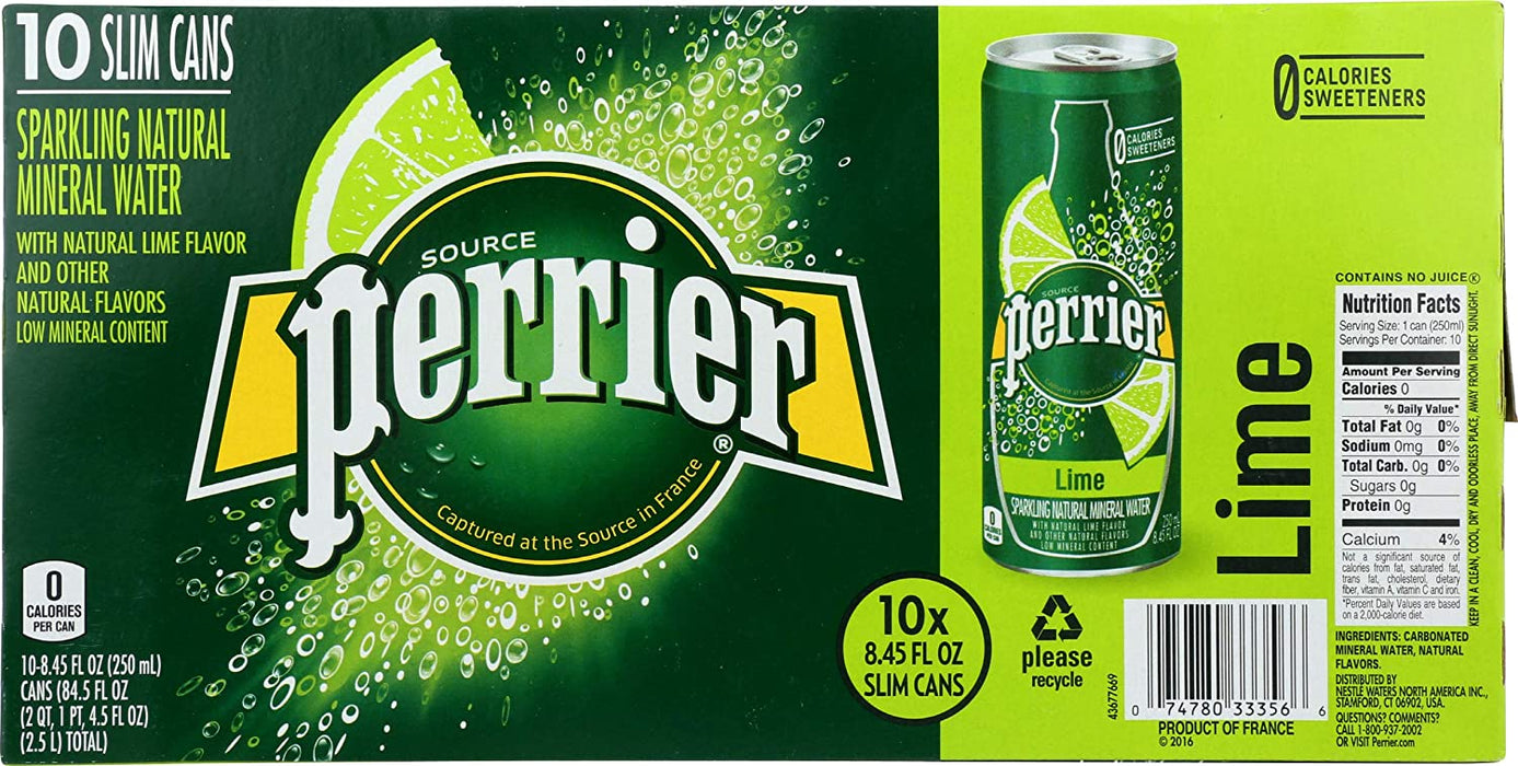 Perrier Sparkling Natural Mineral Water, Lime Flavor, 10-Pack, 10 x 8.45 oz