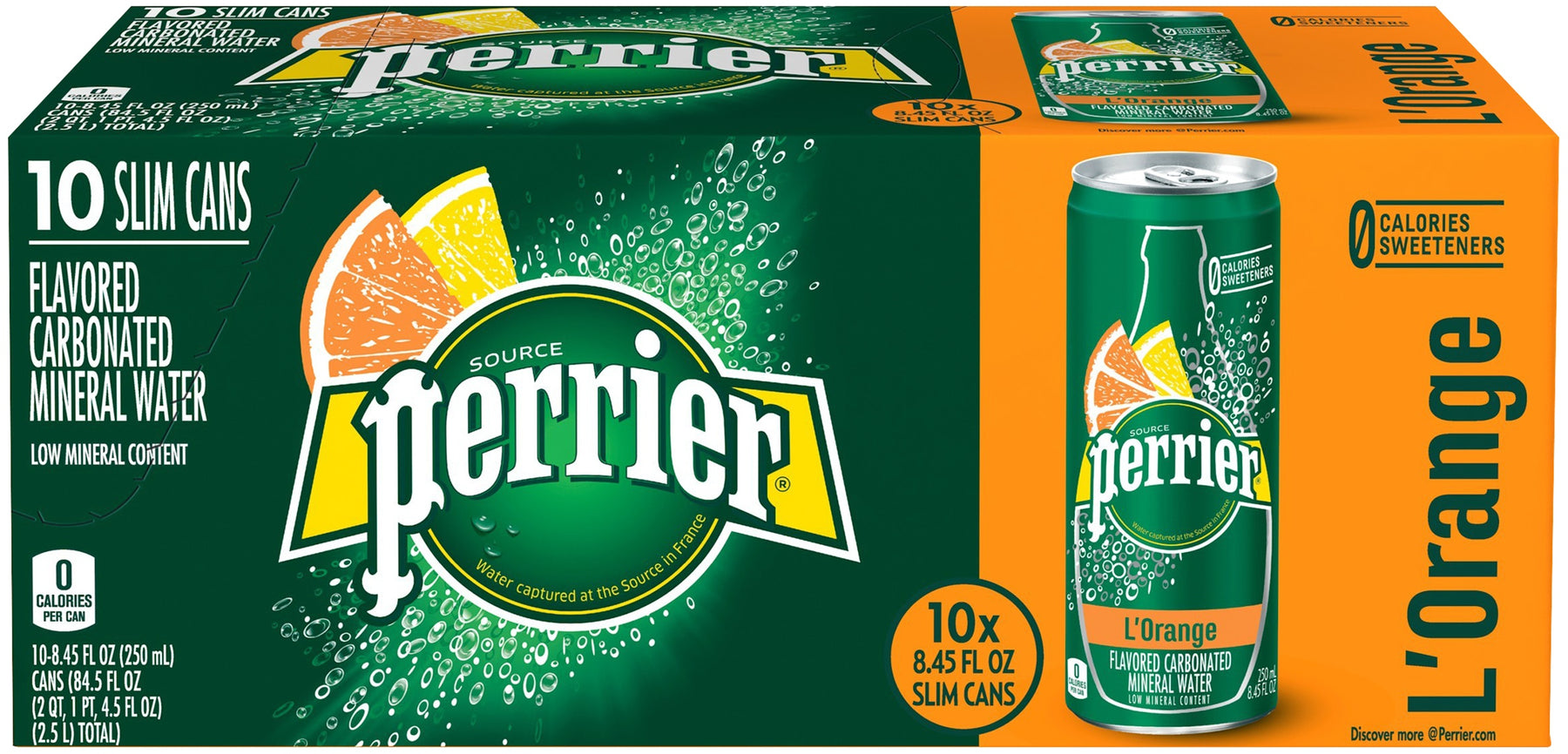 Perrier Sparkling L'Orange Natural Mineral Water Cans, 10 x 8.45 oz