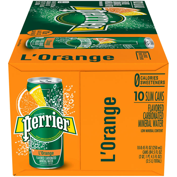 Perrier Sparkling L'Orange Natural Mineral Water Cans, 10 x 8.45 oz