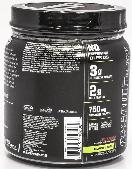 MP MusclePharm Black Label Assault Pre Workout, Fruit Punch, 0.77 lbs