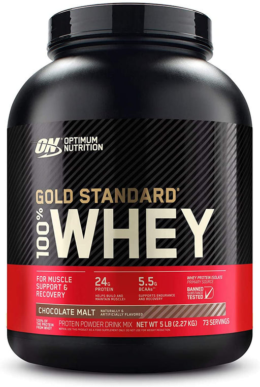 ON Gold Standard 100% Whey Chocolate Malt Protein Powder Drink Mix, 72 servings, 5 lbs (2.36 kg)