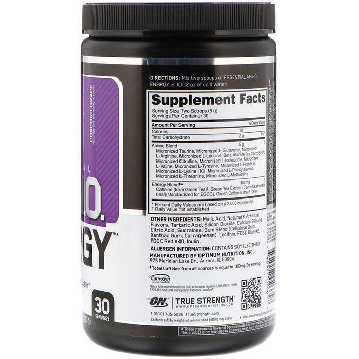 ON Essential AMIN.O. Energy Concord Grape Dietary Supplement, 30 servings, 9.5 oz (270 gr)