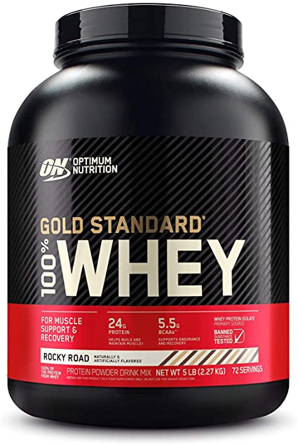 ON Gold Standard 100% Whey Rocky Road Protein Powder Drink Mix, 72 servings, 5 lbs (2.36 kg)