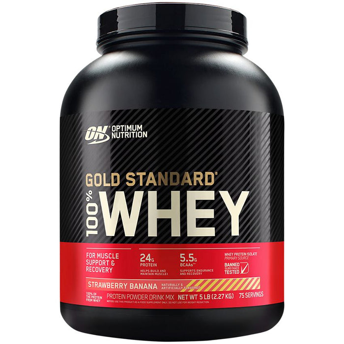 ON Gold Standard 100% Whey Strawberry Banana Protein Powder Drink Mix, 75 servings, 2 lbs (907 gr)