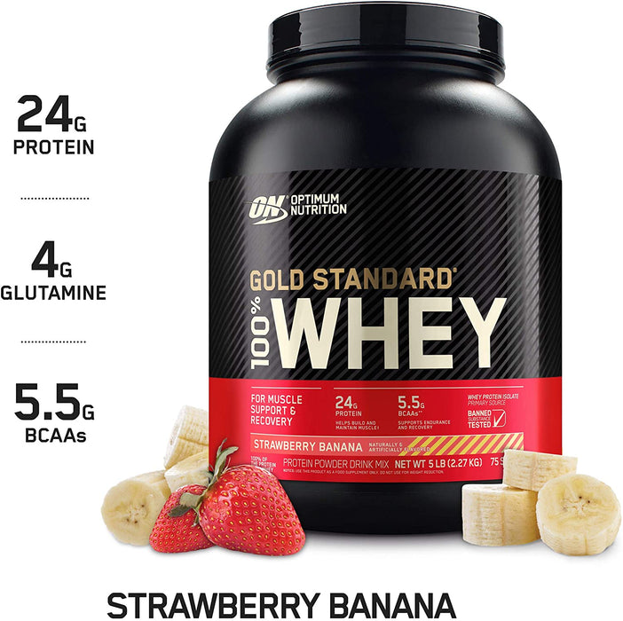 ON Gold Standard 100% Whey Strawberry Banana Protein Powder Drink Mix, 75 servings, 2 lbs (907 gr)