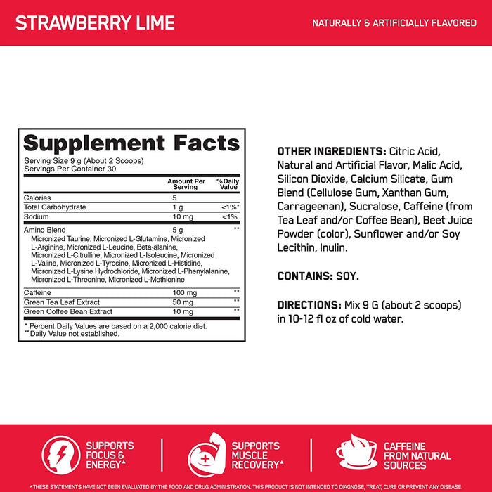ON Essential AMIN.O. Energy Strawberry Lime Dietary Supplement, 30 servings, 9.5 oz (270 gr)