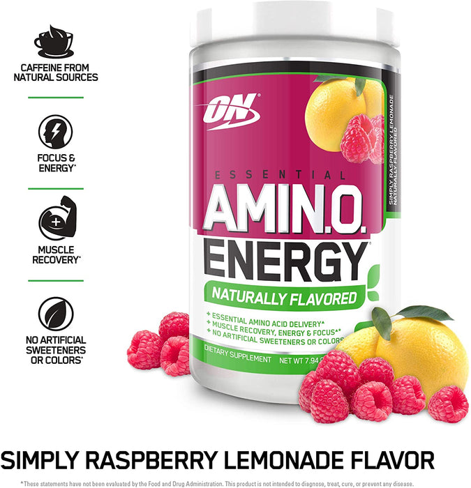 ON Essential AMIN.O. Energy Naturally Flavored Raspberry Lemonade Dietary Supplement, 25 servings, 7.94 oz (225 gr)