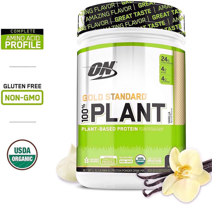ON Gold Standard 100% Plant-Based Vanilla Protein Powder Drink Mix. 19 servings, 1.51 lbs (684 gr)