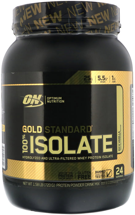ON Gold Standard 100% Isolate Rich Vanilla Whey Protein Powder Drink Mix, 24 servings, 1.58 lbs (720 gr)