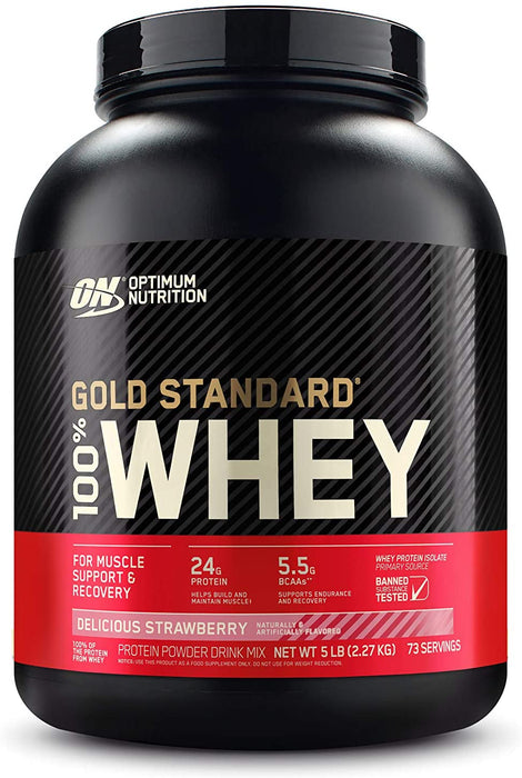 ON Gold Standard 100% Whey Delicious Strawberry Protein Powder Drink Mix, 72 servings, 5 lbs (2.36 kg)