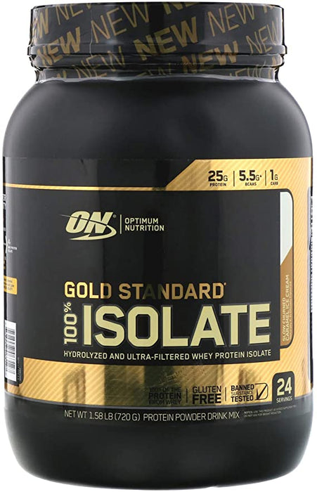 ON Gold Standard 100% Isolate Slow Churned Caramel Whey Protein Powder Drink Mix, 24 servings, 1.58 lbs (720 gr)