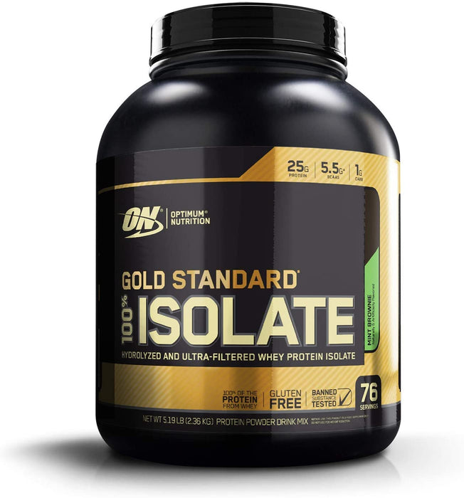 ON Gold Standard 100% Isolate Mint Brownie Whey Protein Powder Drink Mix, 76 servings, 5 lbs (2.36 kg)