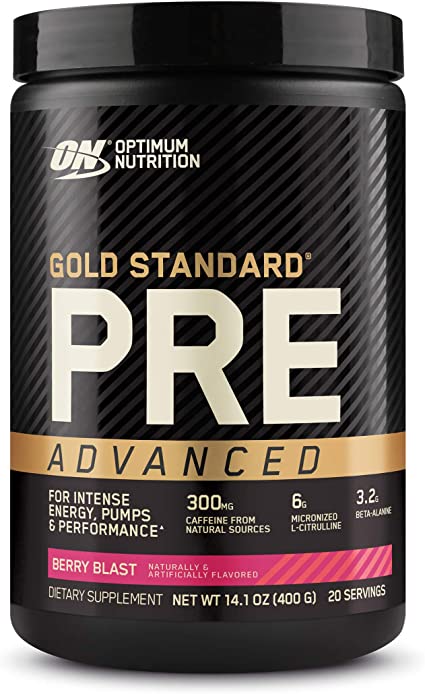 ON Gold Standard PRE Advanced Berry Blast Dietary Supplement, 20 servings, 14.1 oz (400 gr)