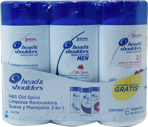 Head & Shoulders Assorted Shampoo Value Pack, 6 x 90 ml