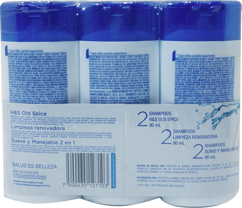 Head & Shoulders Assorted Shampoo Value Pack, 6 x 90 ml