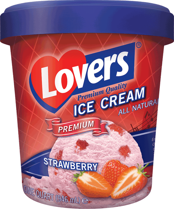 Lovers Premium Strawberry Ice Cream, 946 L, 1 qt