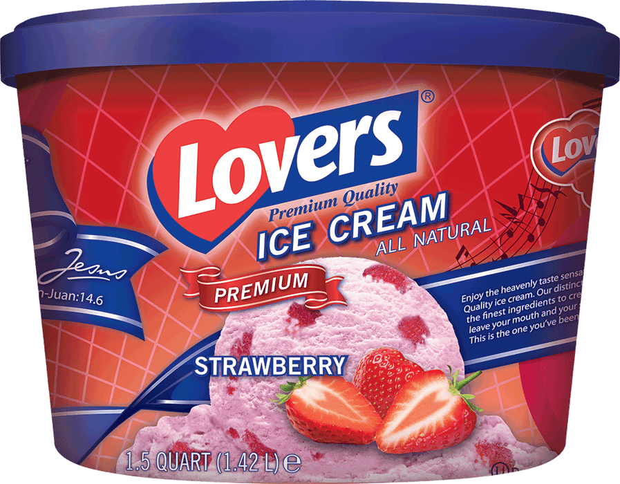 Lovers Premium Strawberry Ice Cream, 1.42 L, 1.5 qt