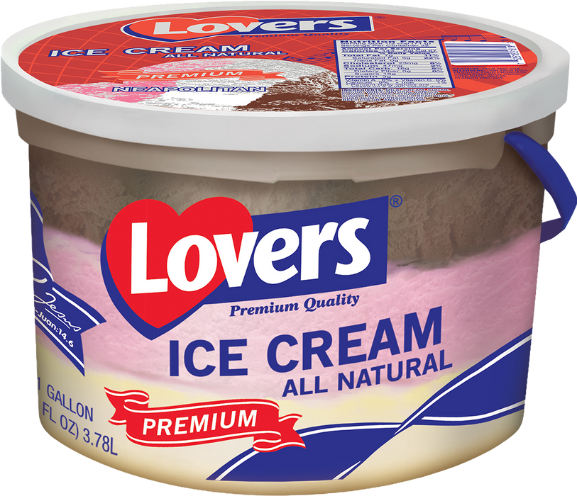 Lovers Premium Quality Ice Cream, Neapolitan, 1 Gallon, 3.78 L