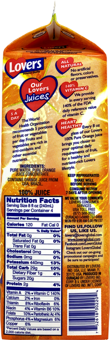 Lovers 100% Orange Juice Drink, 32 oz