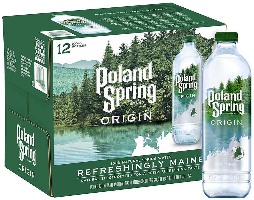 Poland Spring Water Bottles, 12 x 900 ml