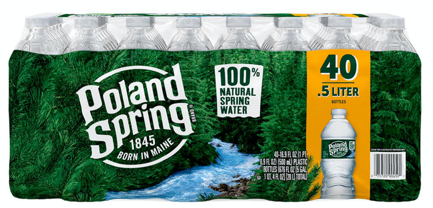 Poland Spring Natural Spring Bottled Water , 40 x 500 ml