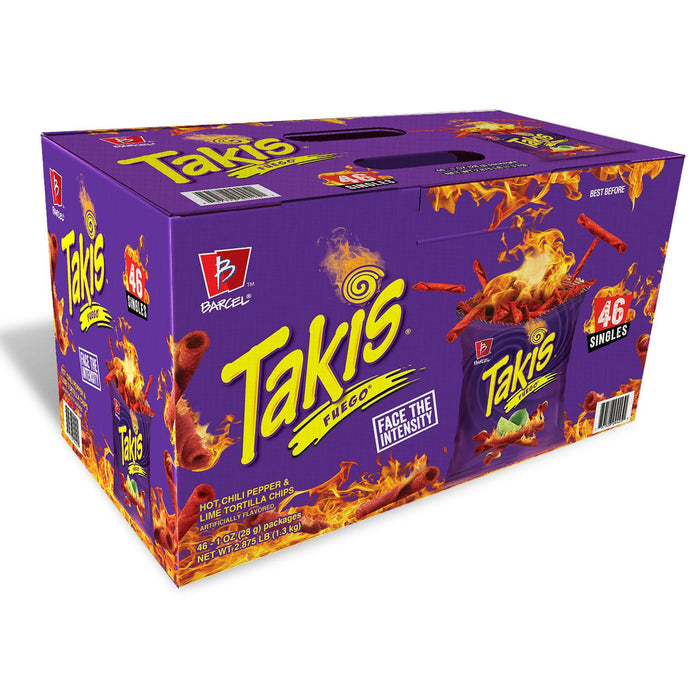 Takis Fuego Hot Chili Peppe And Lime Tortilla Chips, Value Pack, 46 x 1 oz