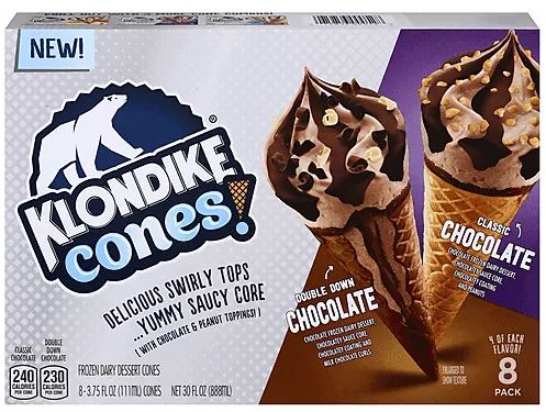 Klondike Cones Classic Chocolate & Nuts For Vanilla Ice Cream Cones , 8 ct
