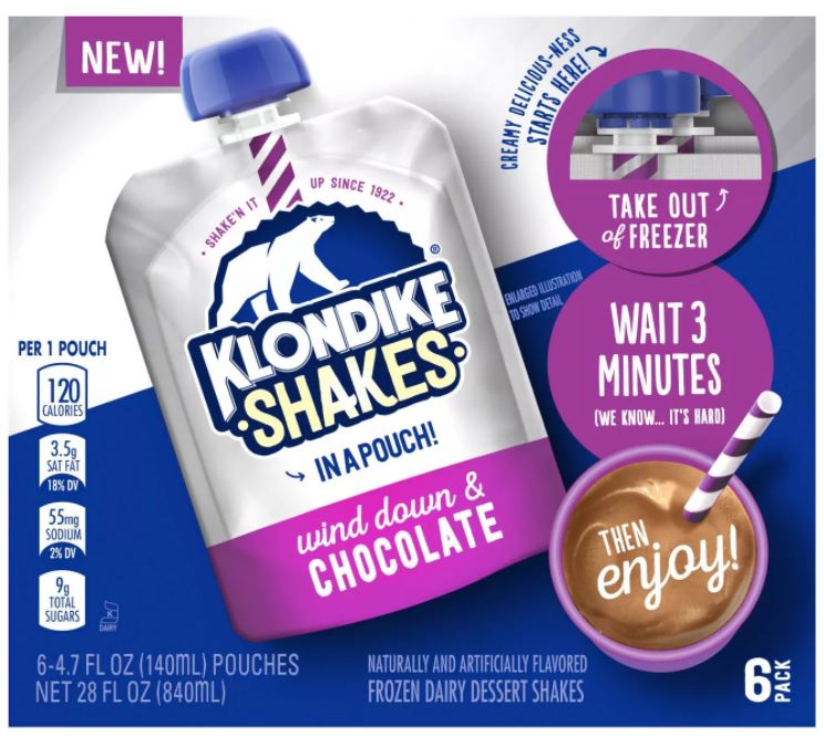 Klondike Chocolate Milkshake Pouches, 6 ct