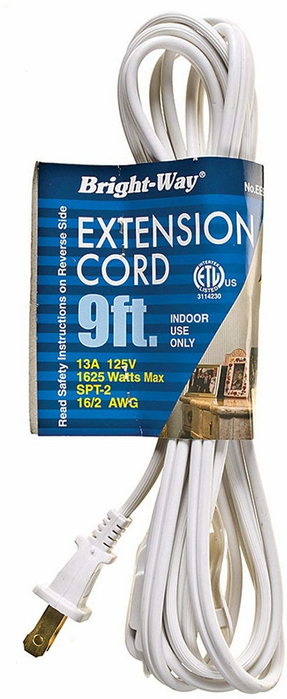 Bright-Way Extension Cord, White, 9 ft