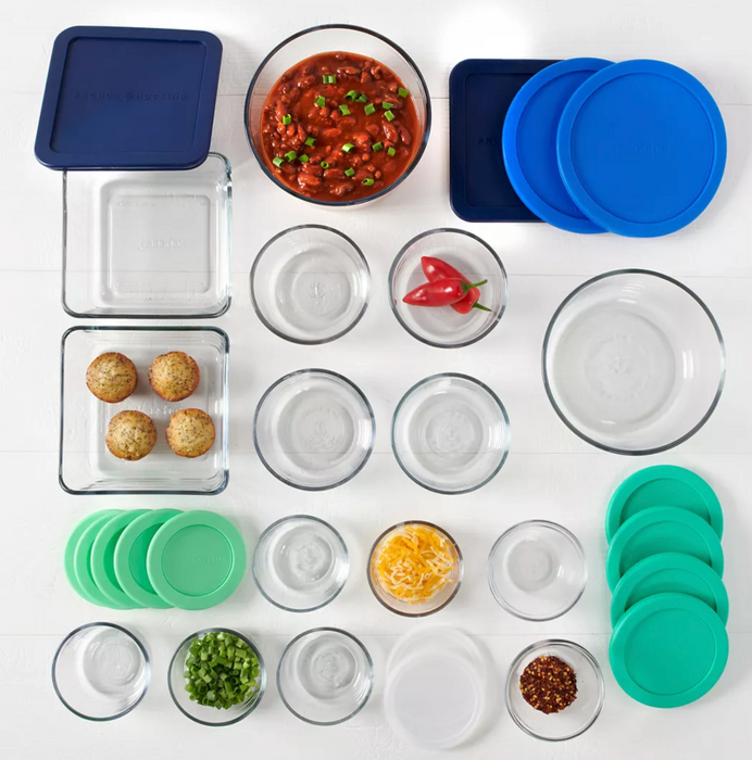 Anchor Hocking 30-Piece Set With Multicolor SnugFit Lids, Clear , 30 pcs