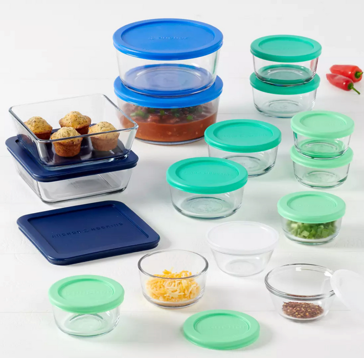 Anchor Hocking 30-Piece Set With Multicolor SnugFit Lids, Clear , 30 pcs