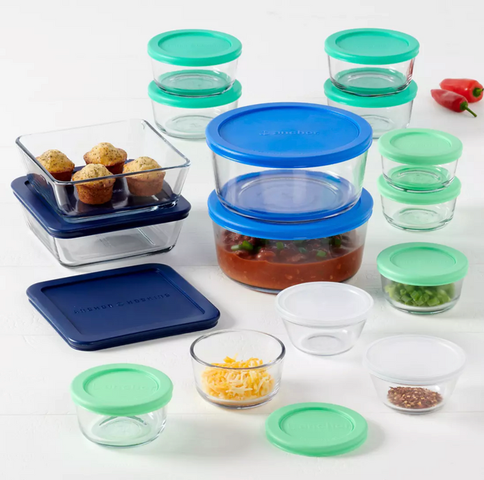 Anchor Hocking 30-Piece Set With Multicolor SnugFit Lids, Clear , 30 pcs