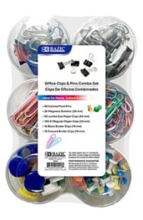 Bazic Office Combo Set With Office Clips & Combo Pins, Assorted Colors , 269 pcs