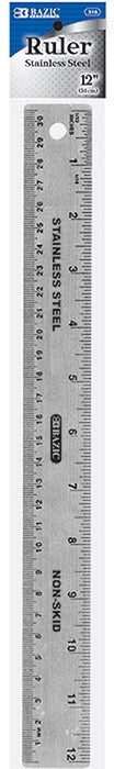 Bazic Stainless Steel Ruler with Non Skid Back, 12 inch