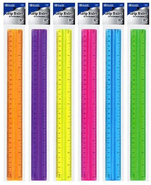 Bazic Stainless Steel Ruler with Handle Grip (Specify Color at Checkout), 12 inch