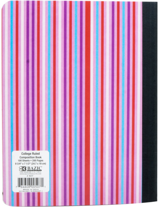 Bazic Composition Book, 24.7 x 19 cm, Striped (Available in More Colors), 100 sheets