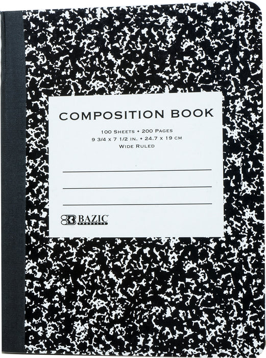 Bazic Compostion Book, Wide Ruled, 24.7 x 19 cm, Black, 100 sheets