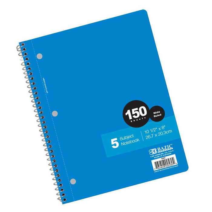 Bazic Wide Ruled 5 Subject Notebook, 1 pc