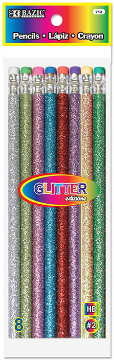 Bazic Glitter Wooden Pencils, #2 , 8 pcs