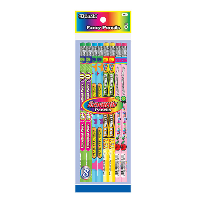 Bazic Reward & Incentive Wood Pencils With Eraser , 8 pcs