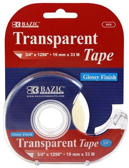 Bazic Transparent Tape with Dispenser, 19 mm x 33 m