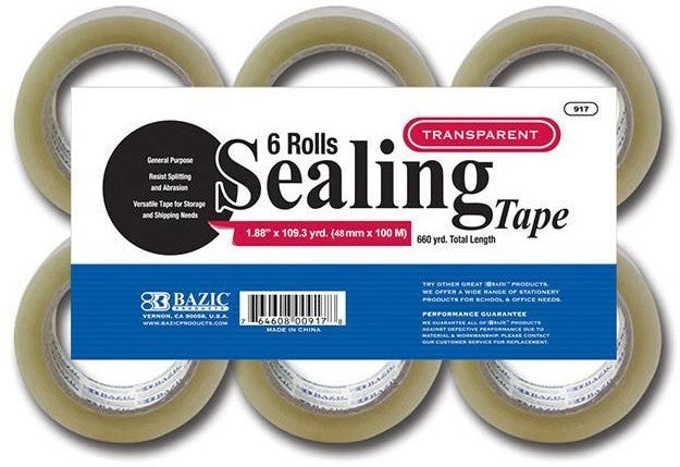 Bazic Transparent Sealing Tape, 6-Pack, 6 ct