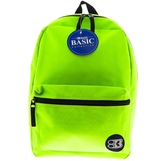 Bazic School Backpack For Students, Lime Green, 16 in , 1 pc