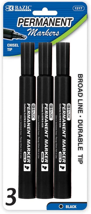 Bazic Jumbo Permanent Black Markers , 3 pcs