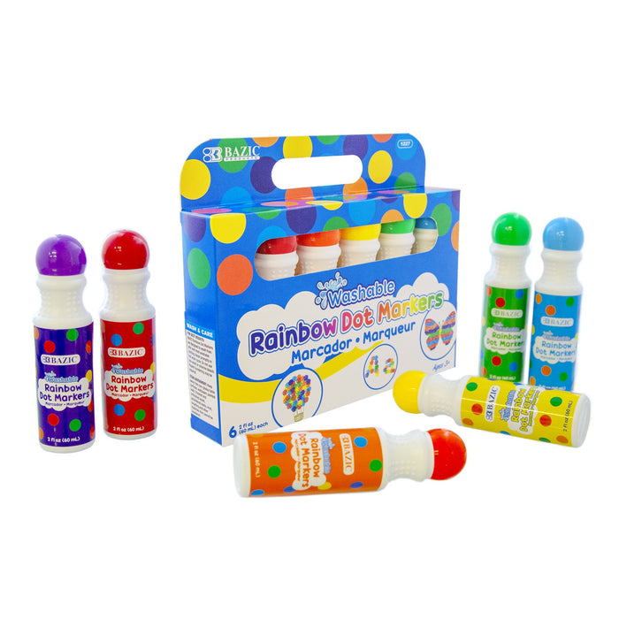 Bazic Washable Rainbow Dot Markers , 6 pcs