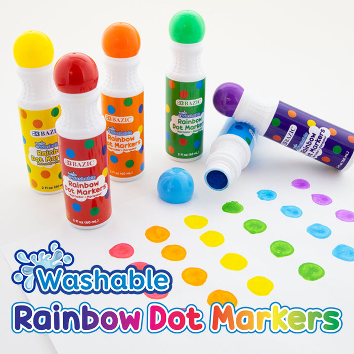 Bazic Washable Rainbow Dot Markers , 6 pcs