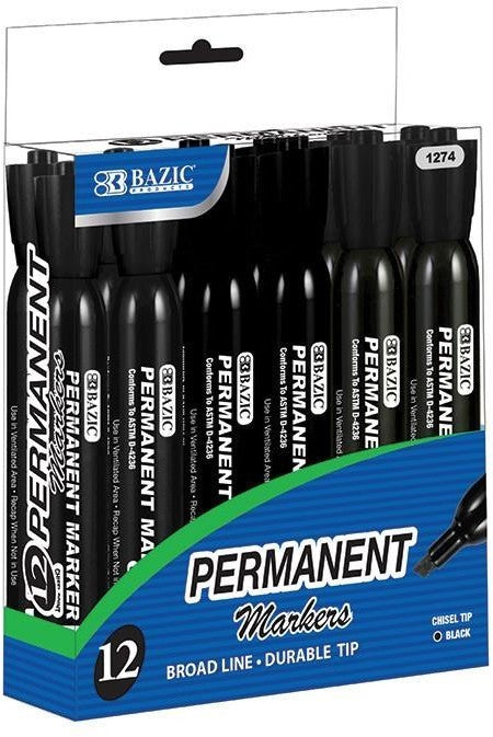 Bazic Permanent Markers Value Pack, Black, 12 ct